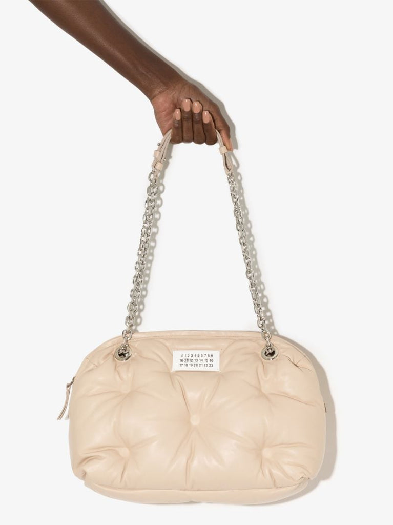 Neutral Glam Slam Leather Shoulder Bag
