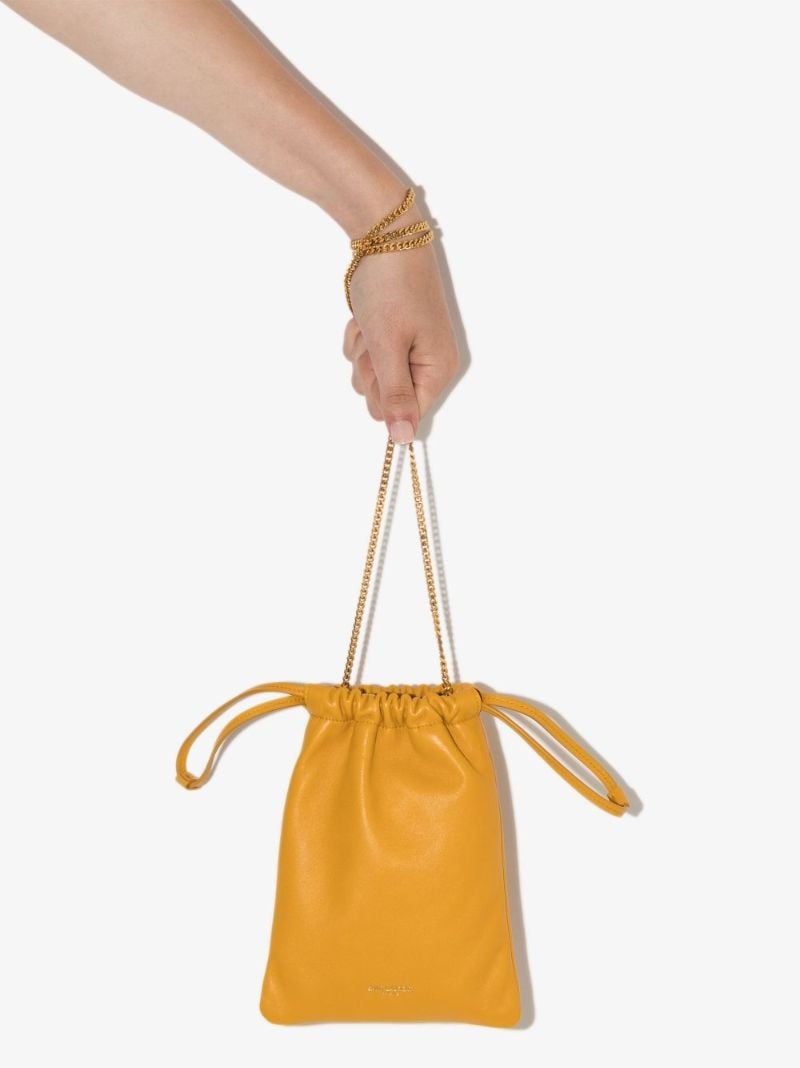 Yellow Drawstring Leather Pouch Bag