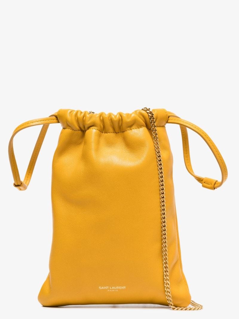 Yellow Drawstring Leather Pouch Bag