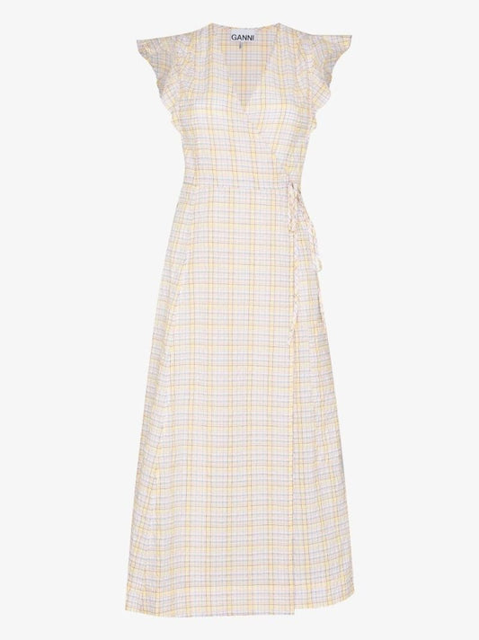 Ruffle Sleeveless Seersucker Dress
