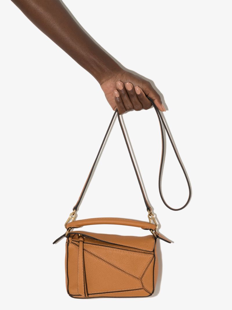 Brown Puzzle Mini Leather Shoulder Bag