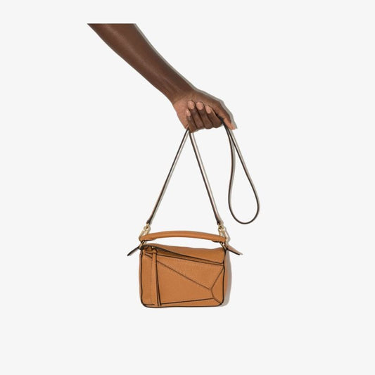 Brown Puzzle Mini Leather Shoulder Bag