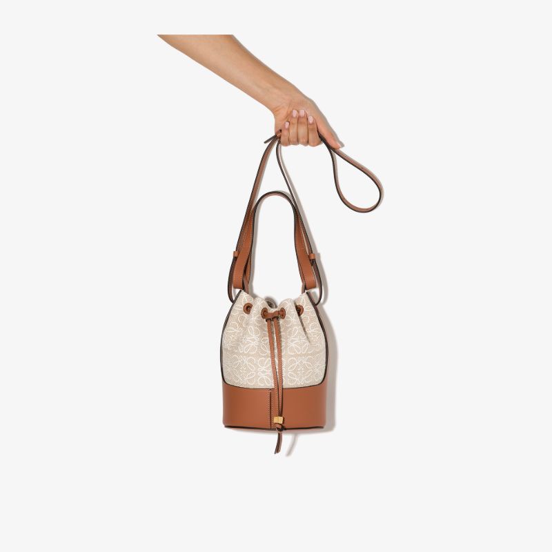 Neutral Balloon Small Anagram Jacquard Leather Bucket Bag