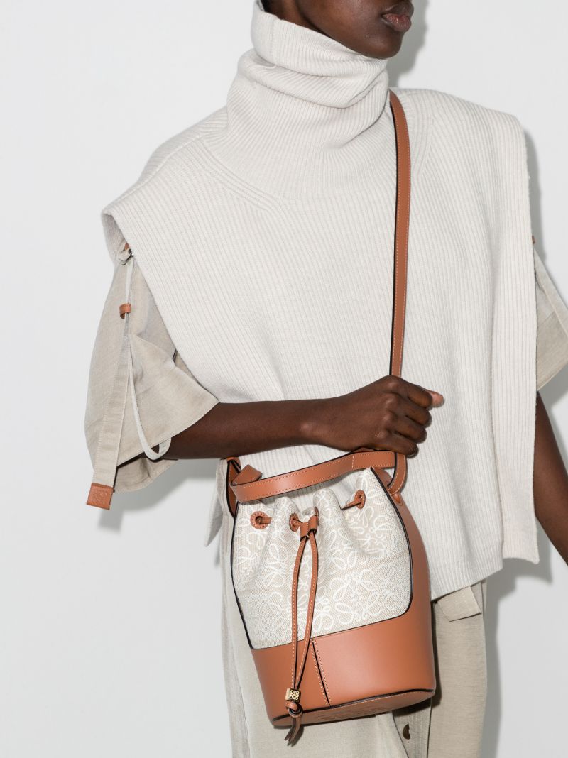 Neutral Balloon Small Anagram Jacquard Leather Bucket Bag