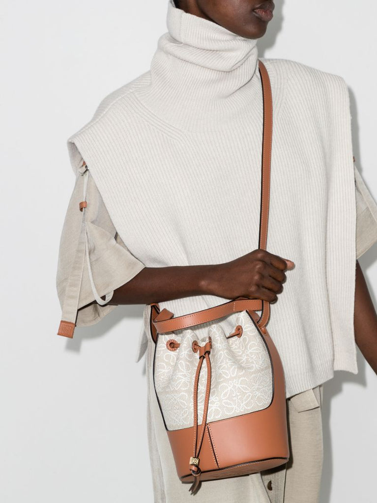 Neutral Balloon Small Anagram Jacquard Leather Bucket Bag