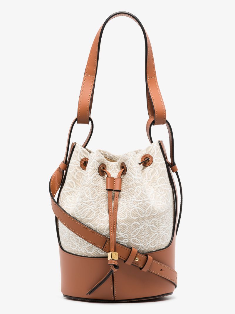 Neutral Balloon Small Anagram Jacquard Leather Bucket Bag