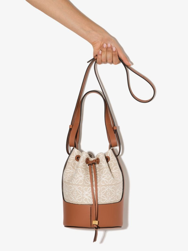 Neutral Balloon Small Anagram Jacquard Leather Bucket Bag