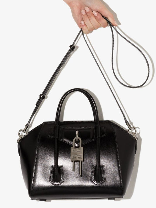 Black Antigona Lock Mini Leather Tote Bag