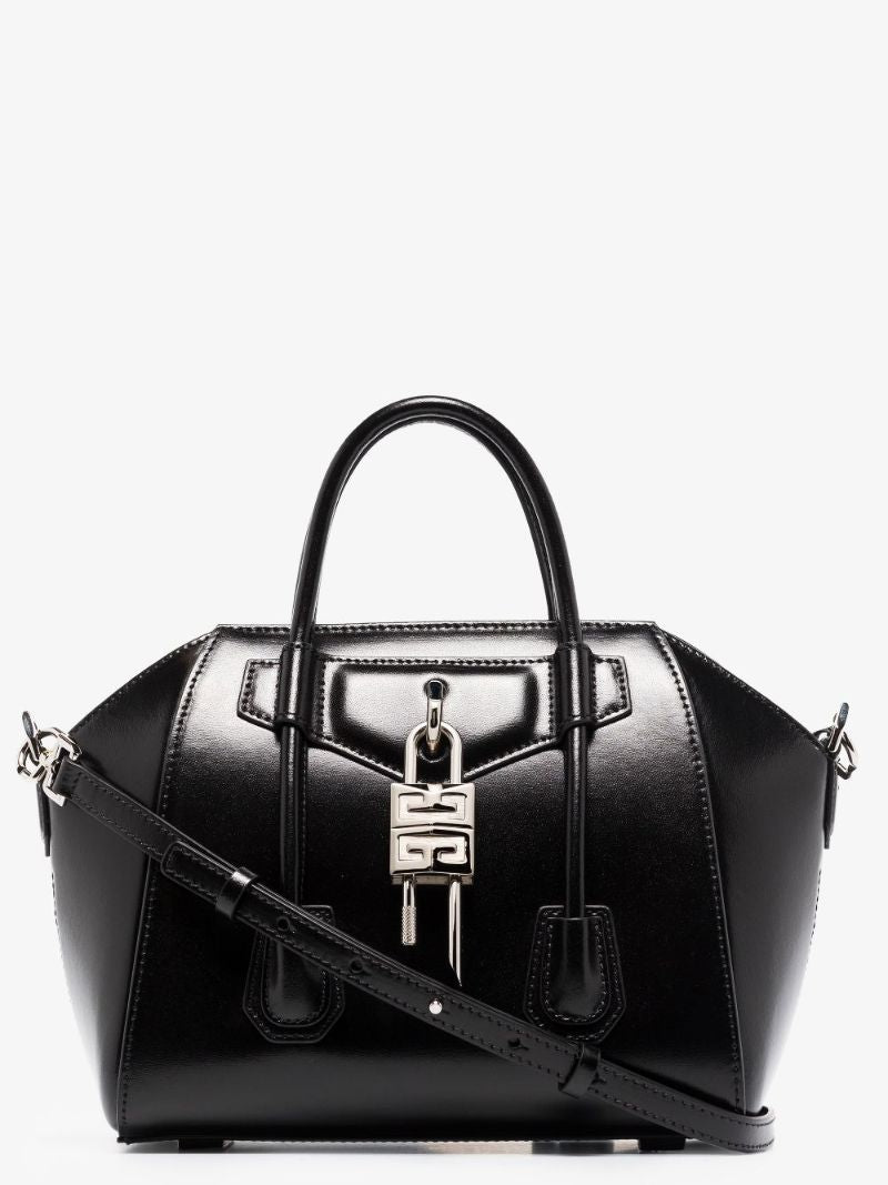 Black Antigona Lock Mini Leather Tote Bag