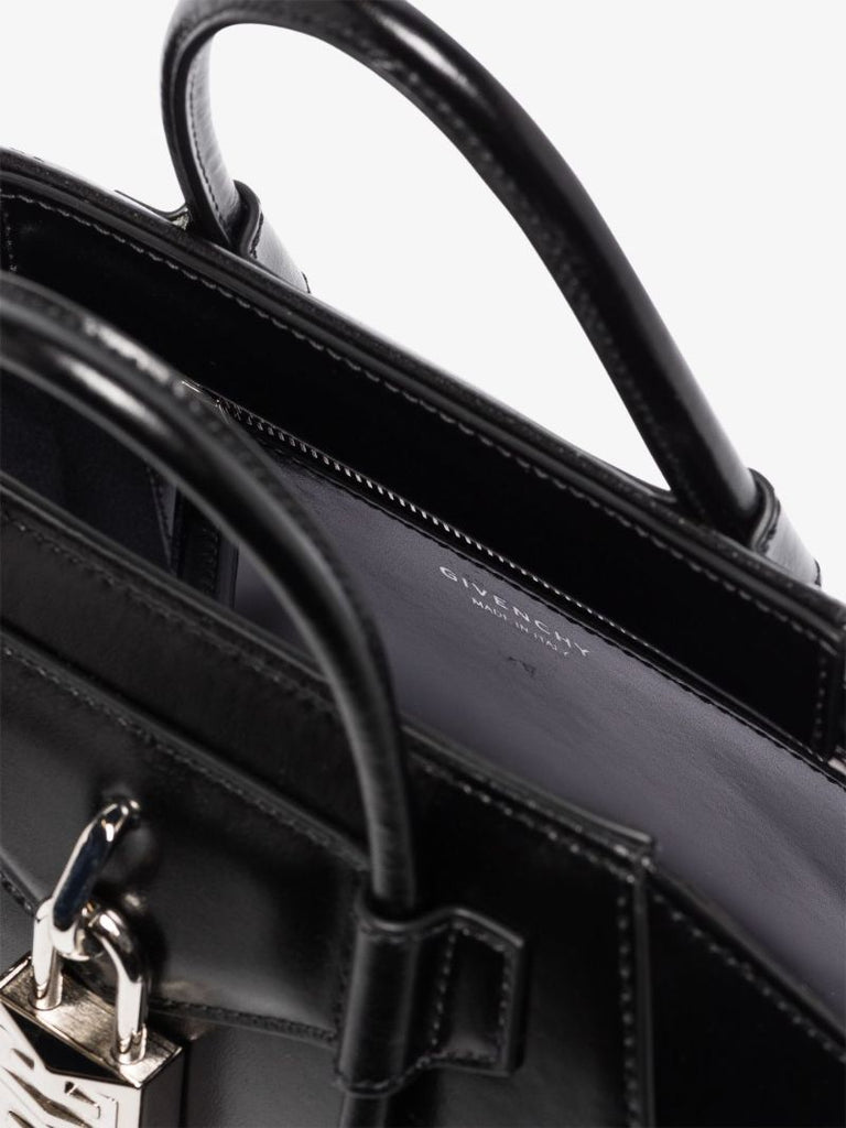Black Antigona Lock Mini Leather Tote Bag