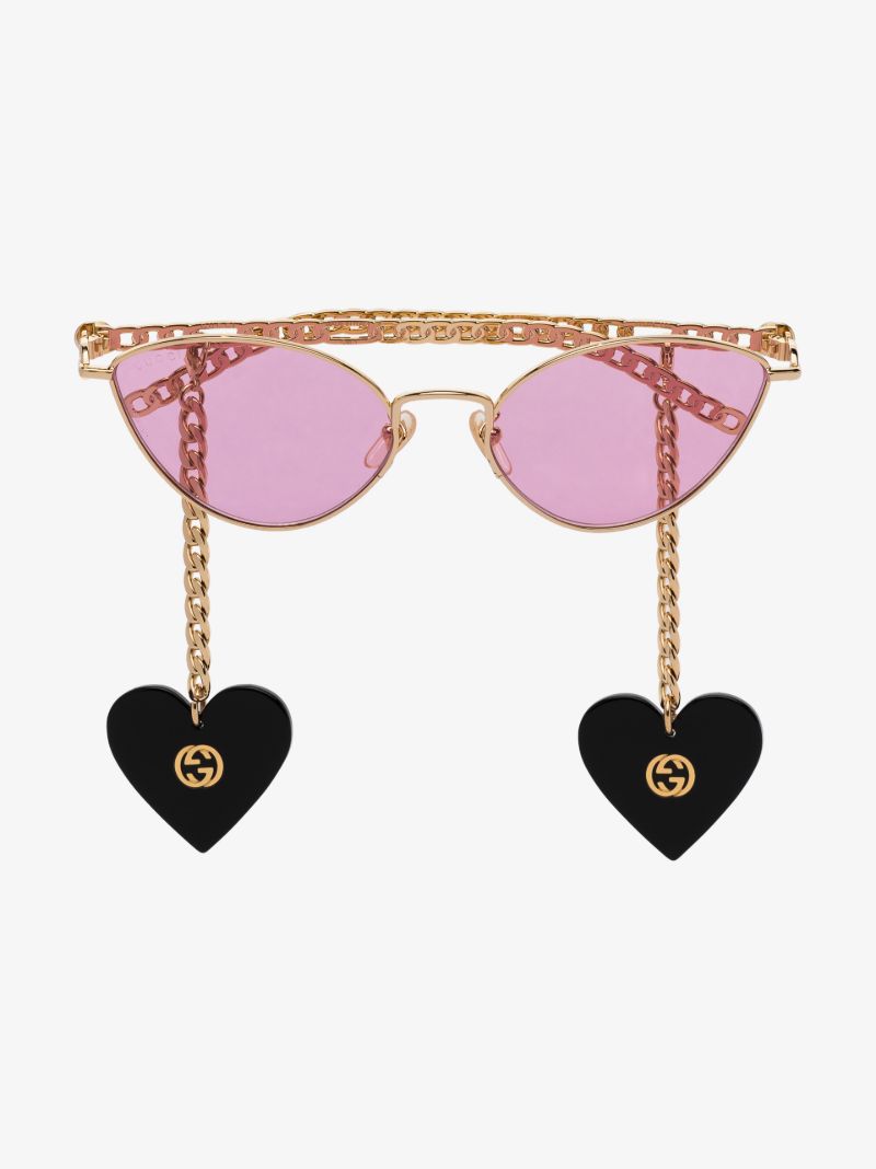 Pink Cat Eye Heart Charms Sunglasses