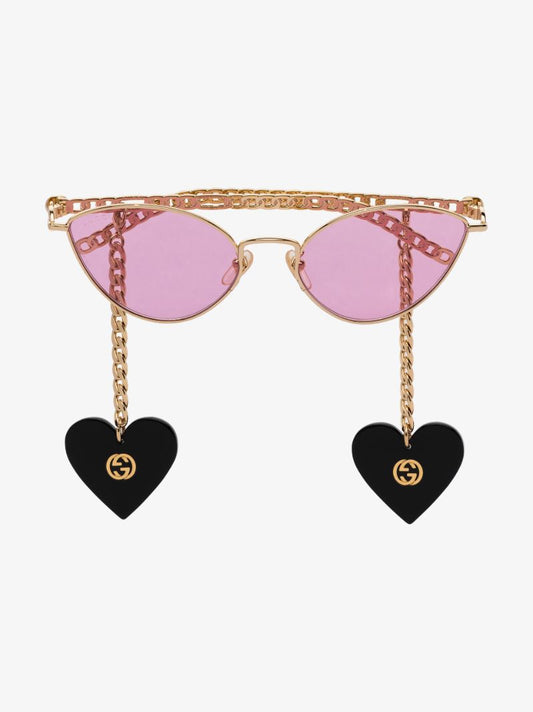 Pink Cat Eye Heart Charms Sunglasses