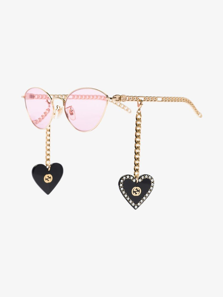 Pink Cat Eye Heart Charms Sunglasses