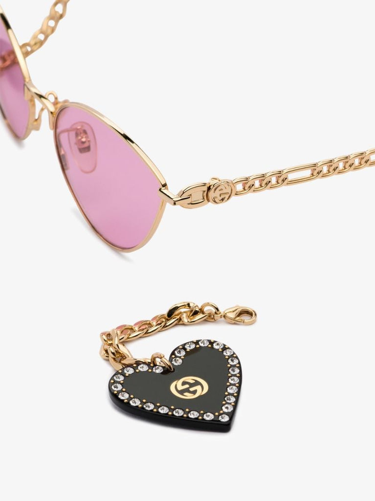 Pink Cat Eye Heart Charms Sunglasses