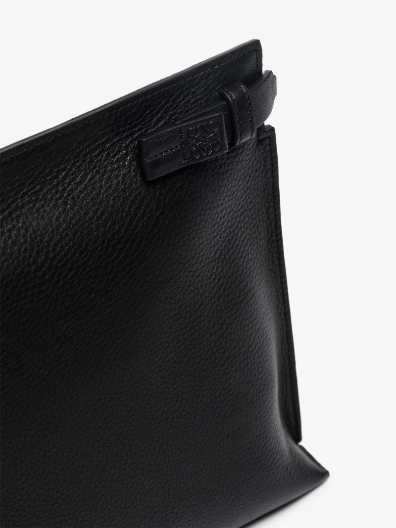 Black Pansies T Leather Clutch Bag