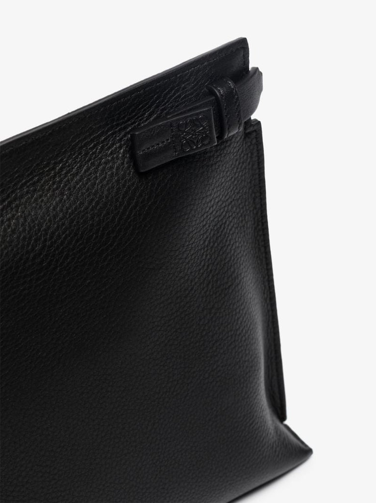 Black Pansies T Leather Clutch Bag