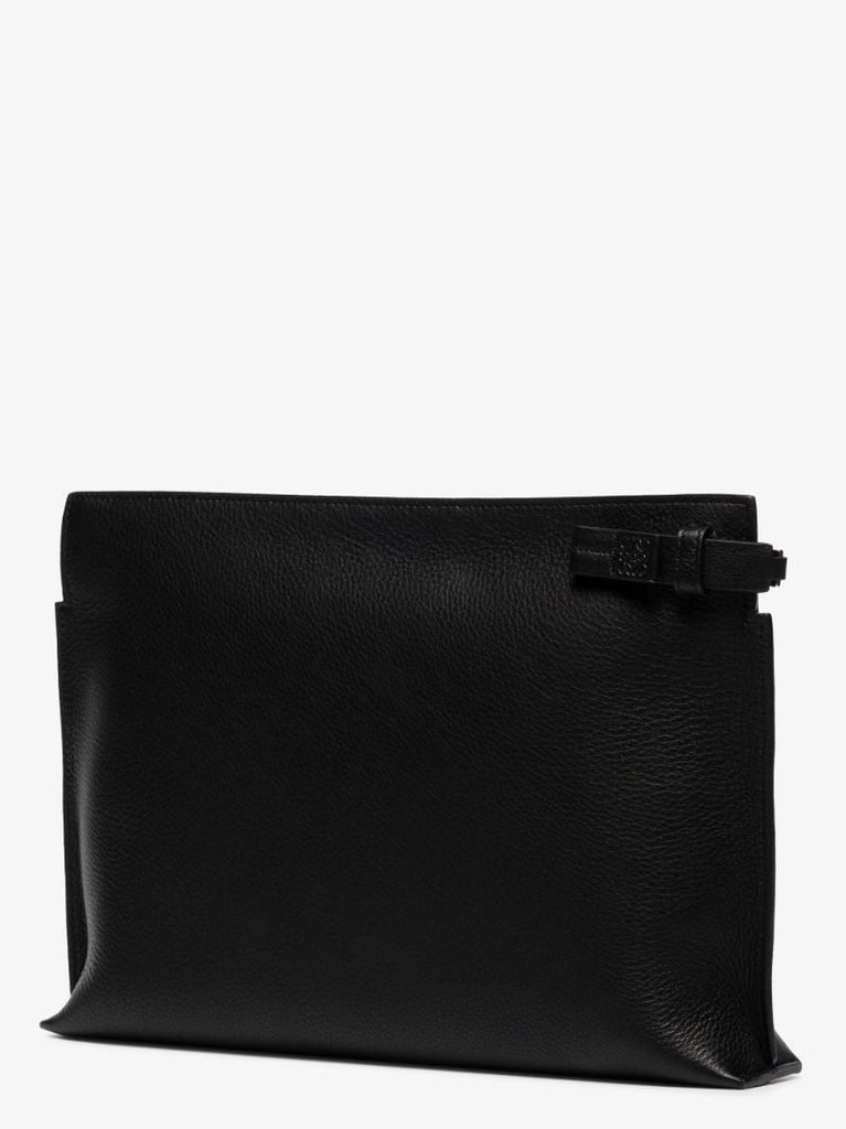 Black Pansies T Leather Clutch Bag