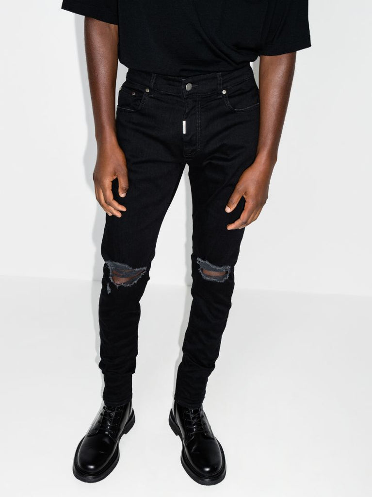 Black Destroyer Distressed Slim-leg Jeans