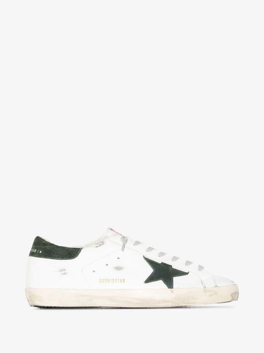 White and Green Super-star Leather Sneakers