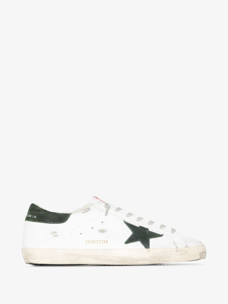 White and Green Super-star Leather Sneakers
