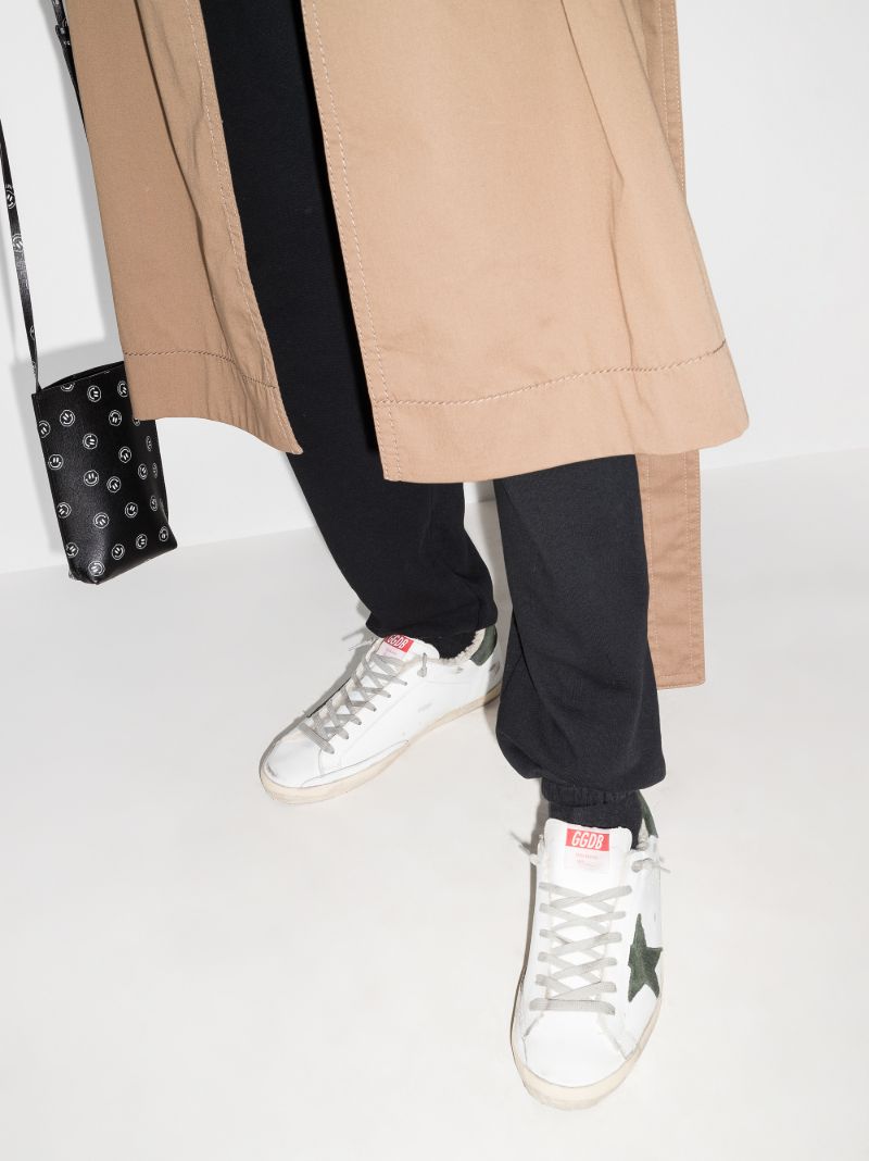 White and Green Super-star Leather Sneakers