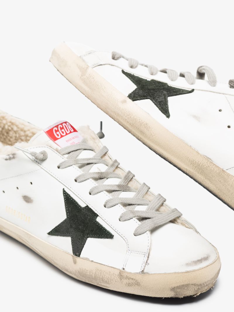 White and Green Super-star Leather Sneakers