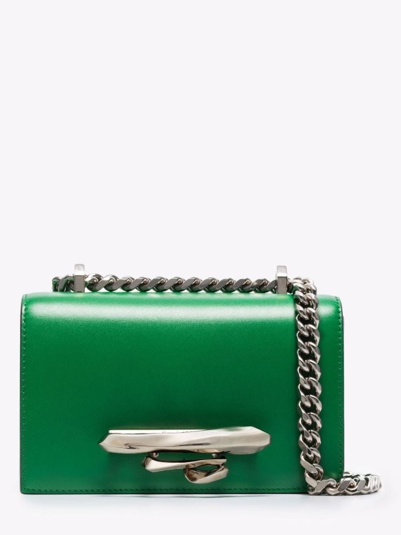 Green Four Ring Mini Leather Cross Body Bag