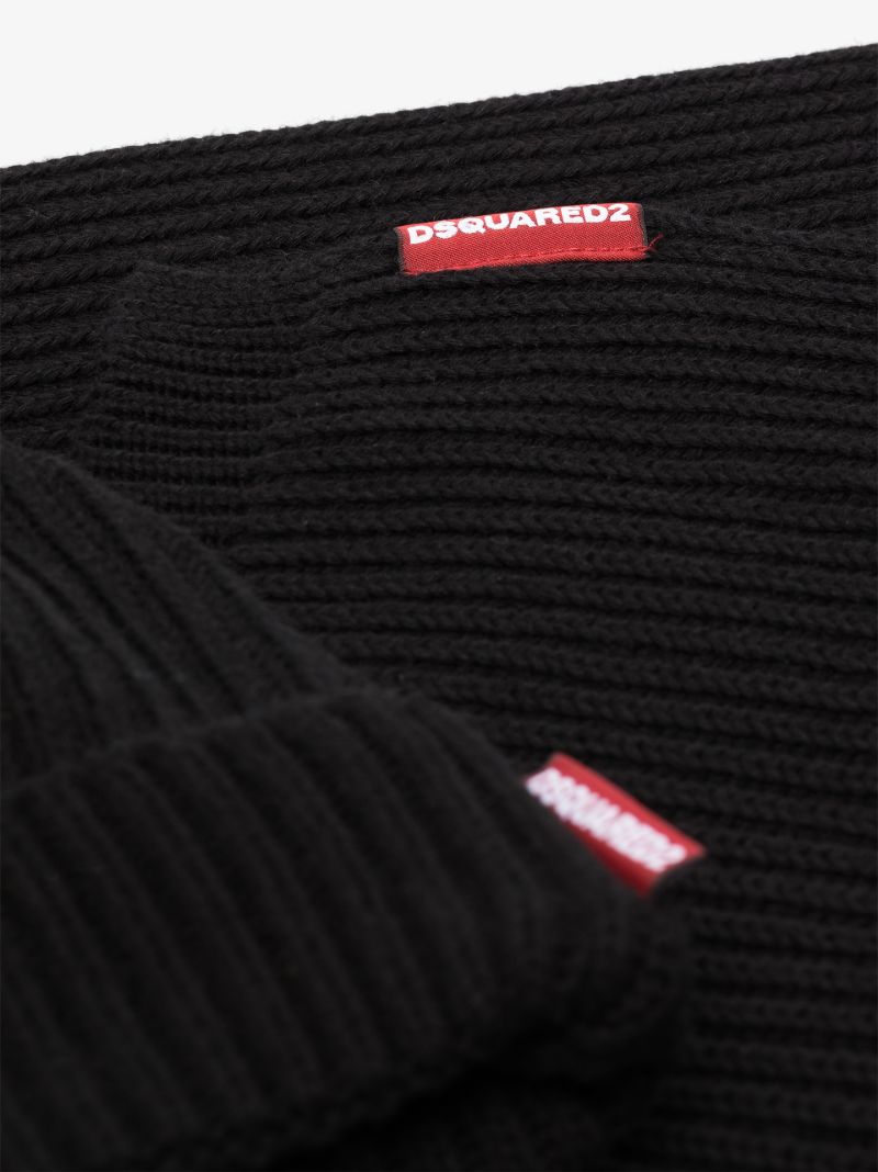 Black Ribbed Knit Hat and Scarf Set