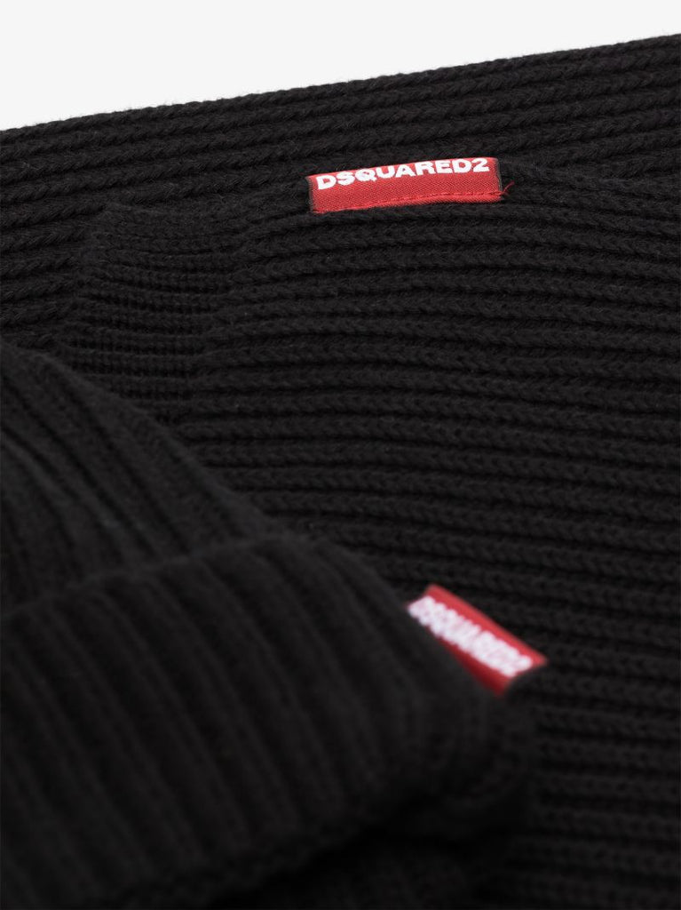 Black Ribbed Knit Hat and Scarf Set