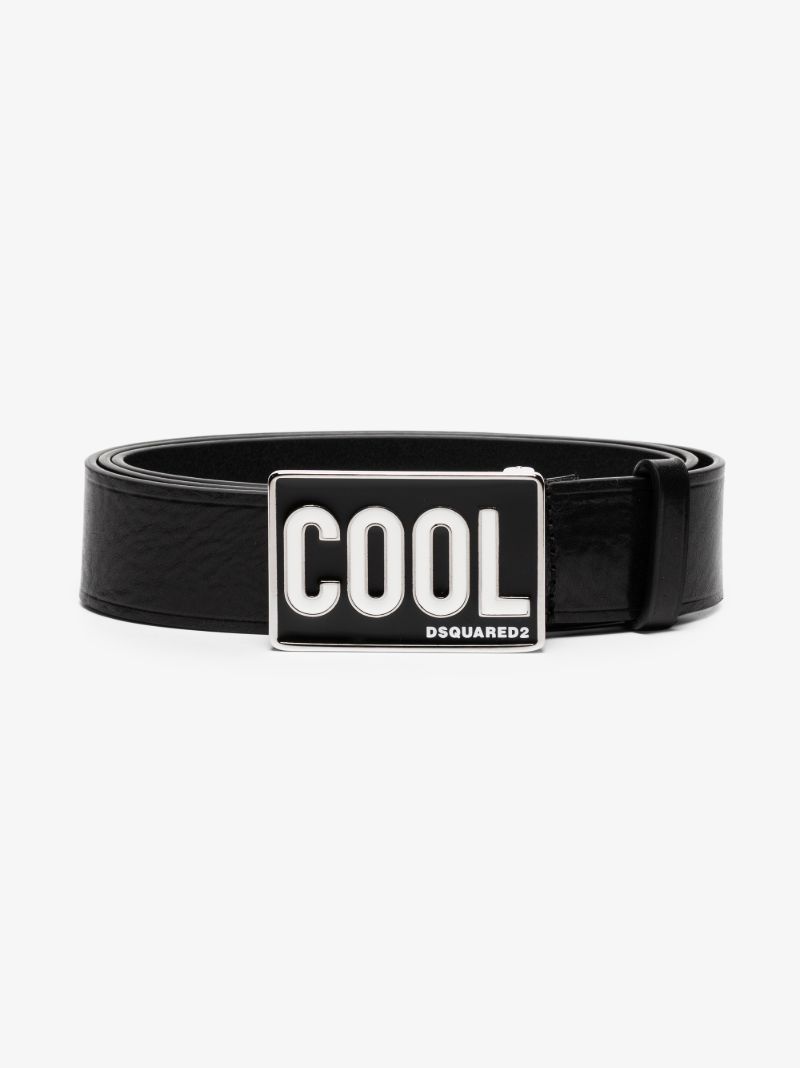 Black Cool Logo Buckle Leather Belt