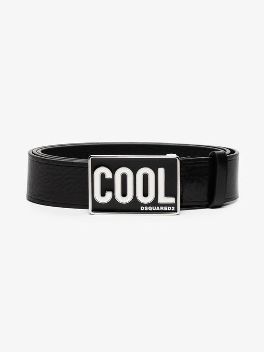 Black Cool Logo Buckle Leather Belt