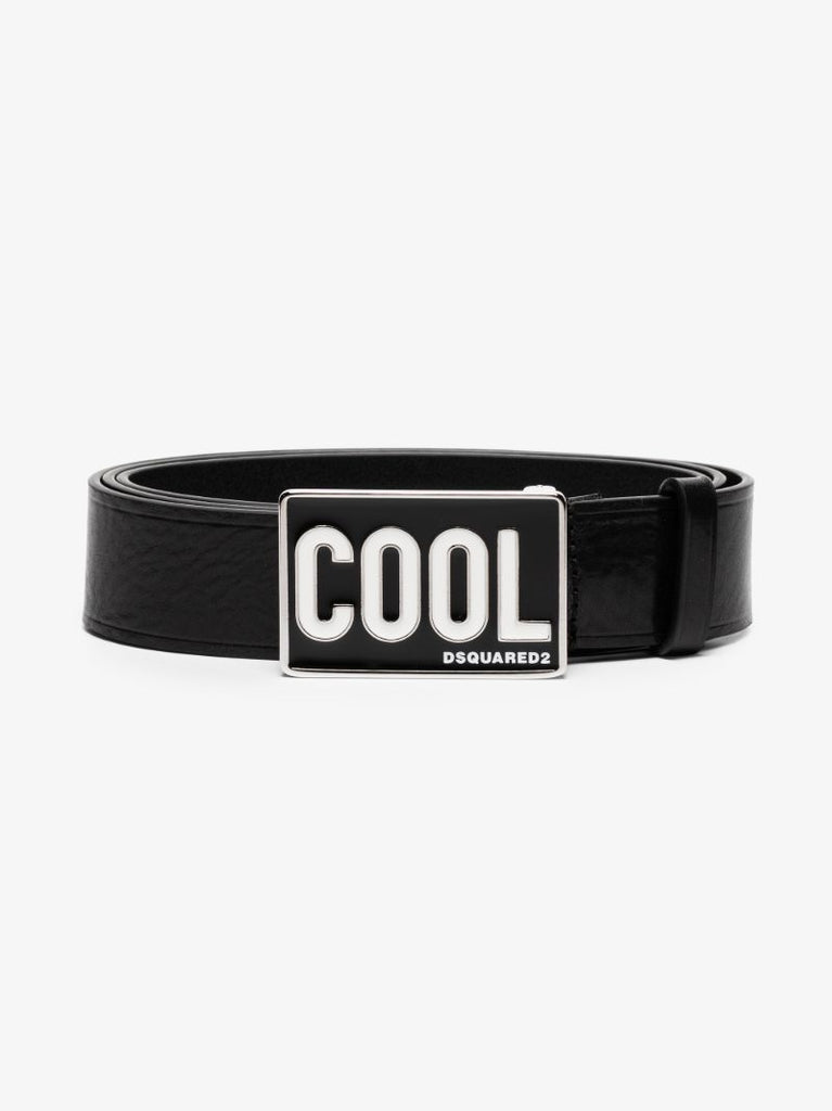 Black Cool Logo Buckle Leather Belt