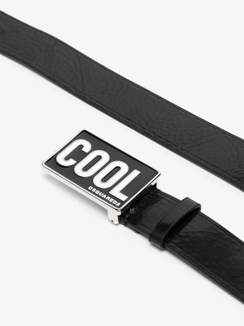 Black Cool Logo Buckle Leather Belt