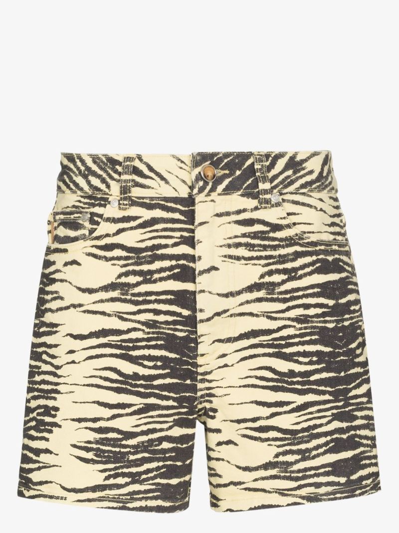 Tiger-print Denim Shorts