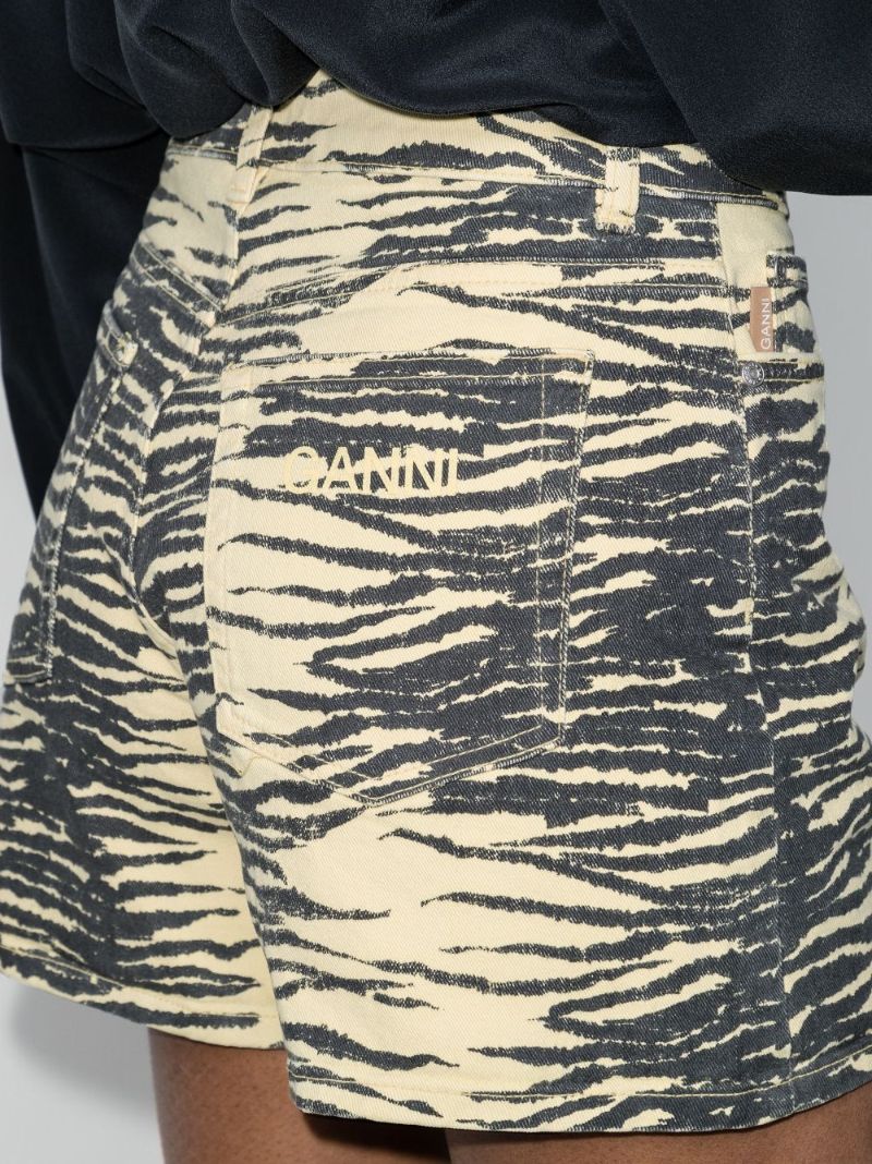 Tiger-print Denim Shorts