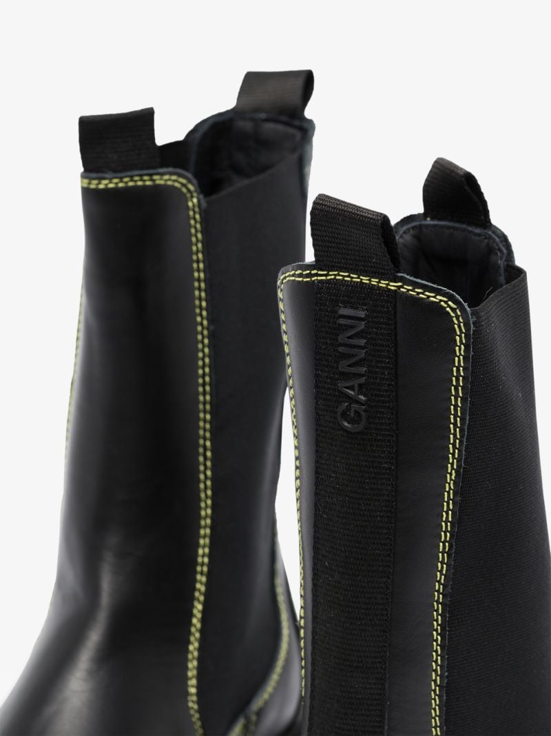 Black Chunky Leather Chelsea Boots