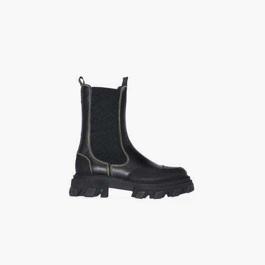 Black Chunky Leather Chelsea Boots