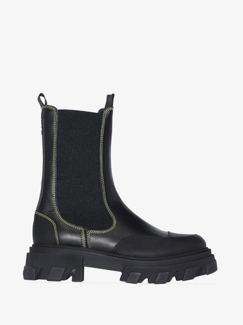 Black Chunky Leather Chelsea Boots