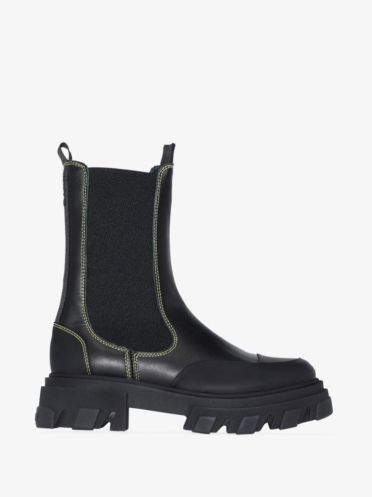 Black Chunky Leather Chelsea Boots