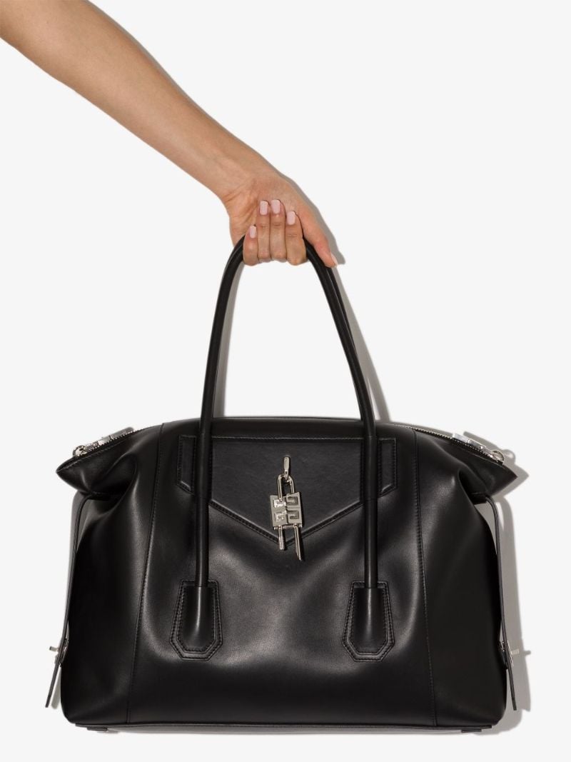 Black Antigona Lock Soft Medium Leather Tote Bag