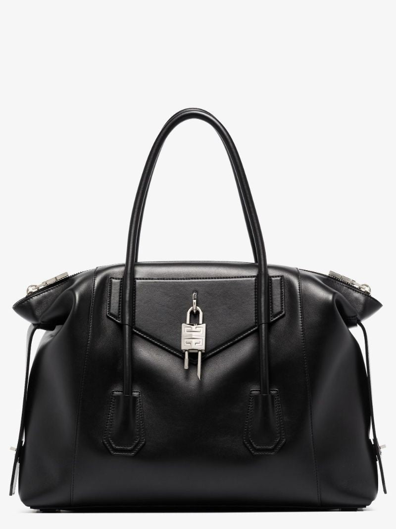 Black Antigona Lock Soft Medium Leather Tote Bag