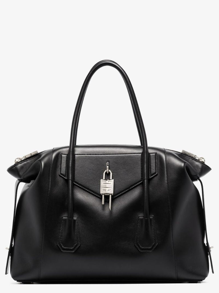Black Antigona Lock Soft Medium Leather Tote Bag