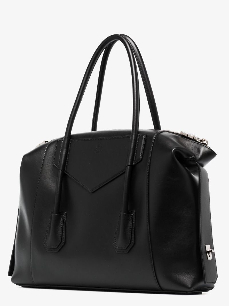 Black Antigona Lock Soft Medium Leather Tote Bag