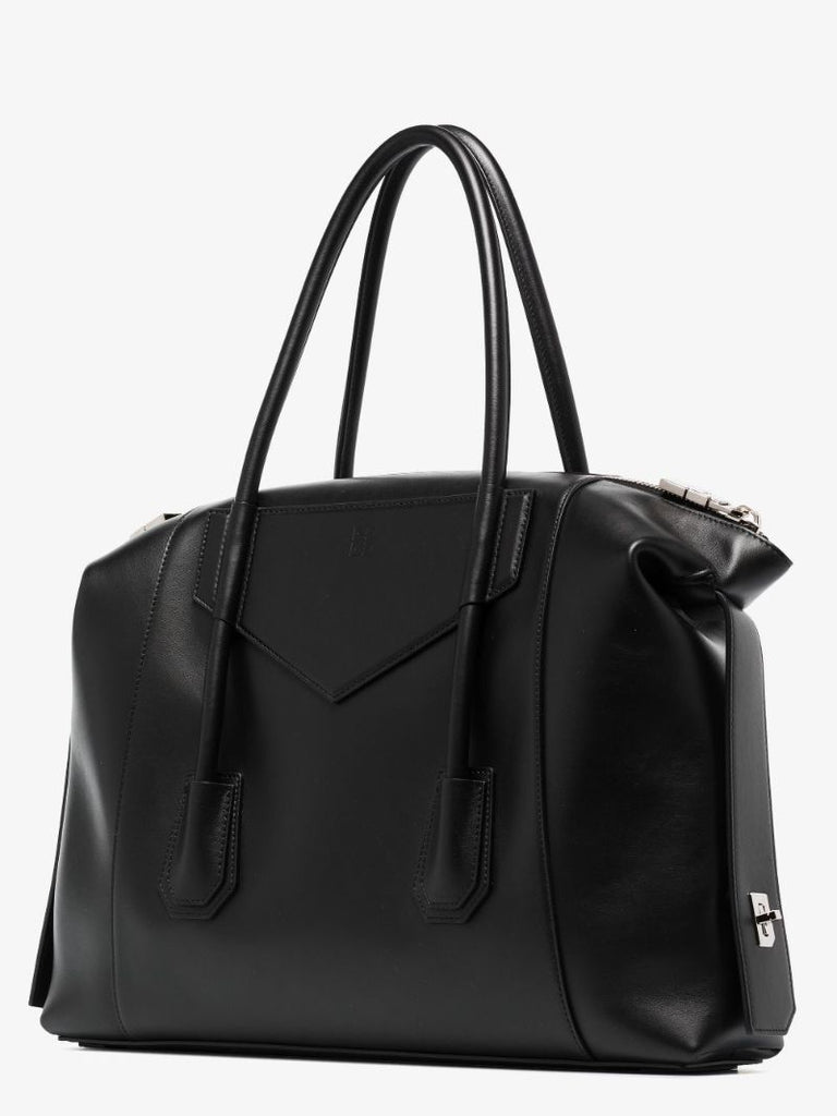 Black Antigona Lock Soft Medium Leather Tote Bag