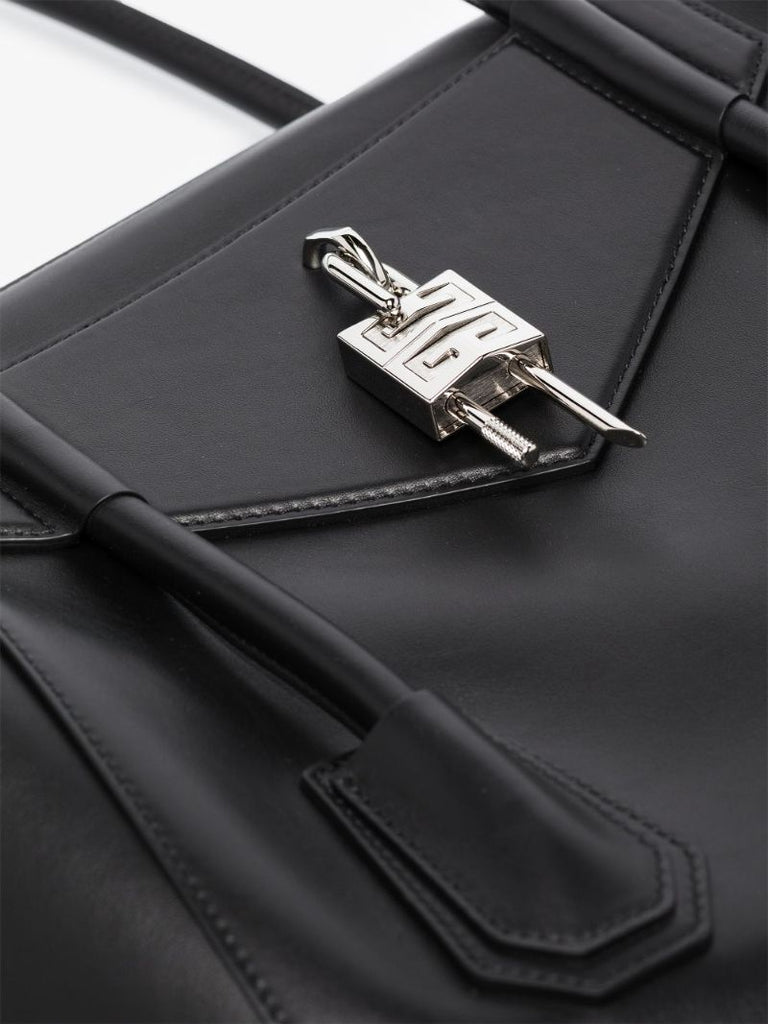 Black Antigona Lock Soft Medium Leather Tote Bag