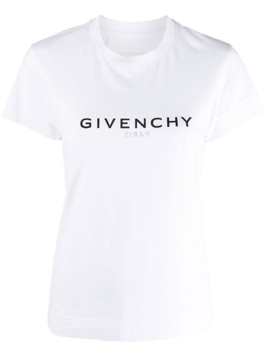 White Logo Print Cotton T-shirt