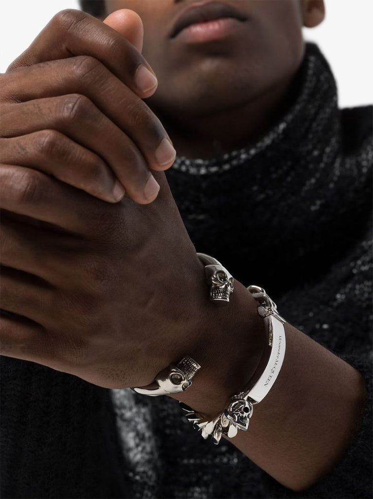 Silver-tone Twin Skull Bracelet