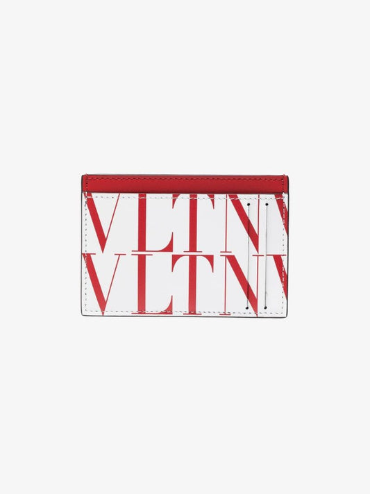 White and Red Vltn Times Leather Card Holder