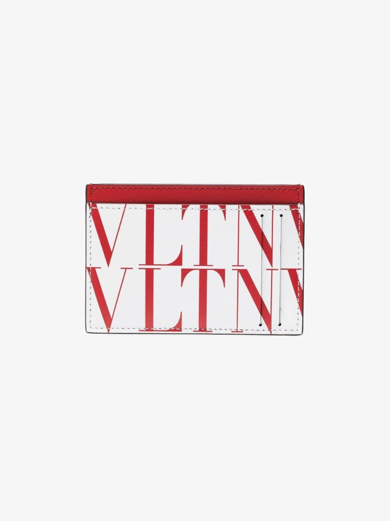 White and Red Vltn Times Leather Card Holder