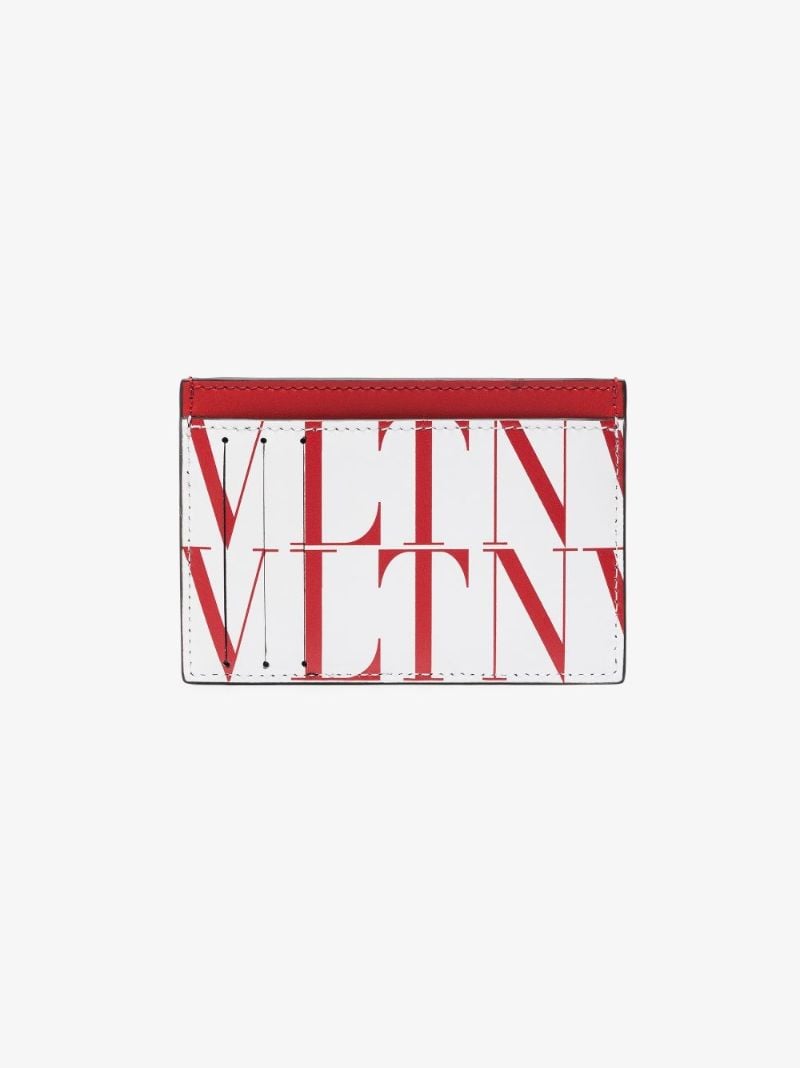 White and Red Vltn Times Leather Card Holder